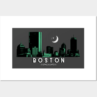 Boston at Night Posters and Art